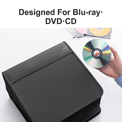 SANWA 320 Capacity CD Case, DVD Blu Ray Case Holder with Handle & Zippers | Hardshell CD Binder Storage Box, Portable, Dust & Scratch-proof, Movie Music Media Disc Wallet, for Home, Office, Car, Black - size: 320