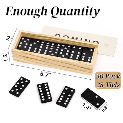 Noamus 30 Pack Mini Wooden Dominoes Set, Double 6 Dominos Game with Wood Case&Instructions, Bulk Domino Party Favor, 28 Tiles Domino Travel Box Set, Miniature Classic Board Activity for Adults