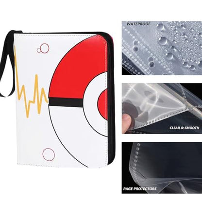 Trading Card Binder 4 Pocket, 400 Card Holder with 50 Removable Sleeves, Zipper Card Album - color: trading card binder