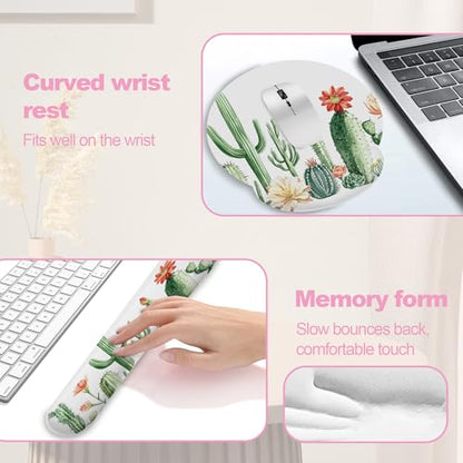 Cactus Succulent Greenery Flower Keyboard Wrist Rest Pad and Mouse Pad Wrist Support Set,3-in-1 Ergonomic Mouse Pad with Non-Slip Rubber Base for Home Office Game Computers Desk, - color: Cactus Succulent Greenery Flower