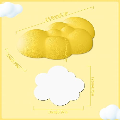 Ergonomic Cloud Mouse Wrist Rest with Coaster, Soft Memory Foam Wrist Support Pad Cushion for Mouse Computer Laptop Office PC Gaming Home, Non-Slip Base, Massage Holes Design, Wrist Pain Relief - color: 2 in 1 Set-yellow