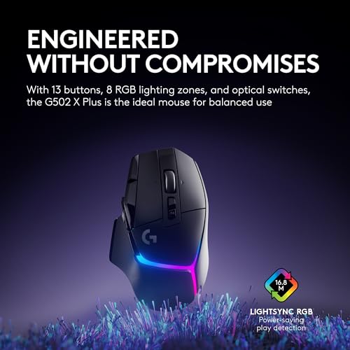 Logitech G502 X Plus Wireless RGB Gaming Mouse - Black | Optical Switches, RGB, 13 Buttons , Infinite Scroll Toggle, <130 hr Battery, USB-C, Wireless Charging Capable, for PC/MacOS - color: Black, style: Wireless