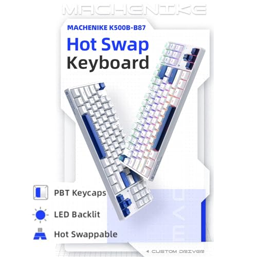 Machenike K500B-B87 75% TKL Mechanical Wired Gaming Keyboard, 87 Keys Compact Hot Swappable Linear Red Switch with Number Pad, Dynamic RGB Backlit, Anti-Ghosting, Double-Shot PBT Keycaps, White/Blue - color: White/Blue, size: Red Switch