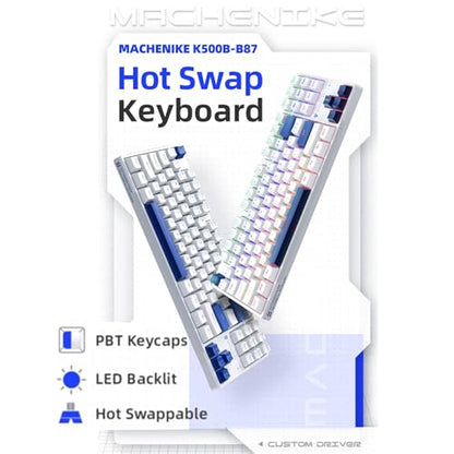 Machenike K500B-B87 75% TKL Mechanical Wired Gaming Keyboard, 87 Keys Compact Hot Swappable Linear Red Switch with Number Pad, Dynamic RGB Backlit, Anti-Ghosting, Double-Shot PBT Keycaps, White/Blue - color: White/Blue, size: Red Switch