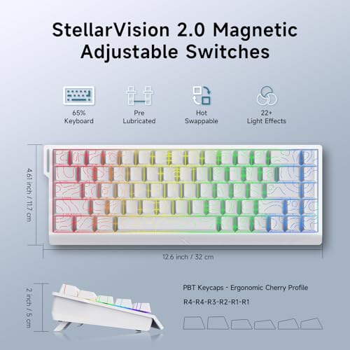 MCHOSE ACE 68 60% Mechanical Gaming Keyboard Wired Rapid Trigger Hall Effect Keyboard Magnetic Switch Hyper-Fast 8000Hz Adjustable Actuation, Hot Swap, RGB PC MAC Laptop (White Topographic Ice Rhino) - color: 68-White Topographic Ice Rhino Switch