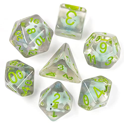 Cusdie 7-Die Dice DND, Polyhedral Dice Set Filled with Animal, for Role Playing Game D&D Dice (Dinosaur) - color: Dinosaur
