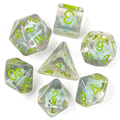 Cusdie 7-Die Dice DND, Polyhedral Dice Set Filled with Animal, for Role Playing Game D&D Dice (Dinosaur) - color: Dinosaur