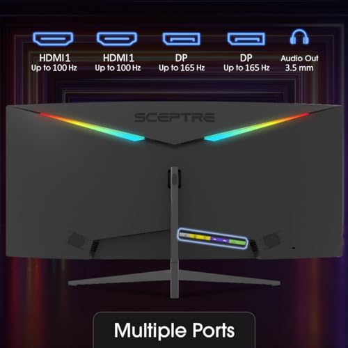 Sceptre 34-Inch Curved Ultrawide WQHD Monitor (3440 × 1440), R1500, up to 180Hz/165Hz, DisplayPort x2, 99% sRGB, 1ms, Built-in Speakers, Machine Black, 2025 (C345B-QUT168) | 34 Va 1500r Curved Wqhd, 1ms Mprt, 99% Srgb, Dp1.4×2, Hdmi2.0×2, Built-in 2×3w Sp