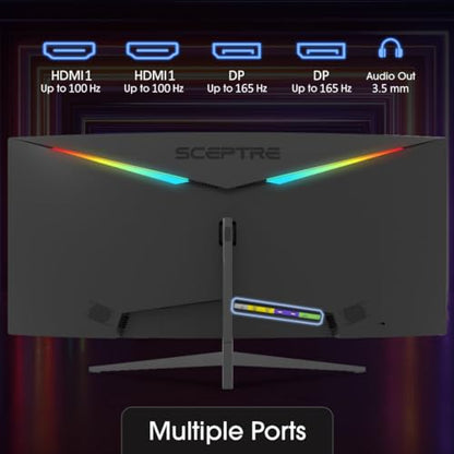 Sceptre 34-Inch Curved Ultrawide WQHD Monitor (3440 × 1440), R1500, up to 180Hz/165Hz, DisplayPort x2, 99% sRGB, 1ms, Built-in Speakers, Machine Black, 2025 (C345B-QUT168) | 34 Va 1500r Curved Wqhd, 1ms Mprt, 99% Srgb, Dp1.4×2, Hdmi2.0×2, Built-in 2×3w Sp