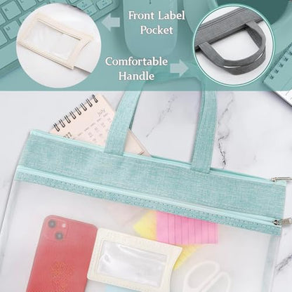 AVLA 4 Pack Student Book Pouches, A4 Mesh Zipper Bag with Handle, File Document Puzzle Bag with Name Card Pocket for Organizing Storage Board Games, School Office Appliances, Convenient to Carry