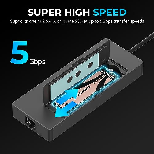SABRENT USB-C Hub & SSD Enclosure, 6-Port Dock with M.2 SSD Slot, 90W Power Delivery, USB 3.0 & 2.0 Ports, 4K HDMI, RJ45 Gigabit Ethernet (HB-6PNV) - color: Dark Gray