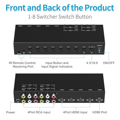 8-Input to 1-HDMI-Output Converter (Consisting of 4 AV Inputs and 4 HDMI Inputs) Switchbetween Quick Different Sources(8 in-1 Out) - style: 4HDMI+4AV to HDMI Converter