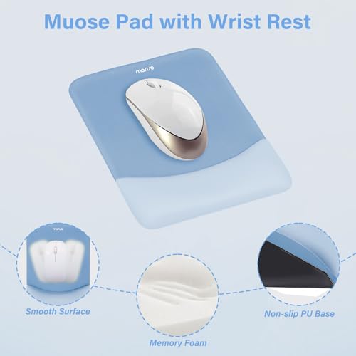MOSISO Wrist Rest Support Mouse Pad & Keyboard Set, Stone Blue | Rectangular Ergonomic Mousepad, Non-Slip Base, Home/Office Pain Relief & Easy Typing, Neoprene Cloth & Raised Silicone Lining - color: Stone Blue
