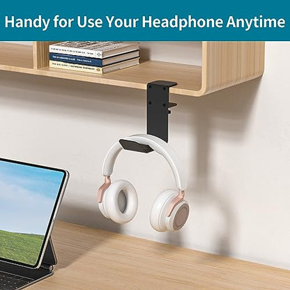 tiebutie Universal Metal Headphone Hook for Desk Hanger Headset Holder Stand with Adjustable Arm Clamp PC Gaming Headset Headphone Holder Desk for Most Headphones and Other Accessories