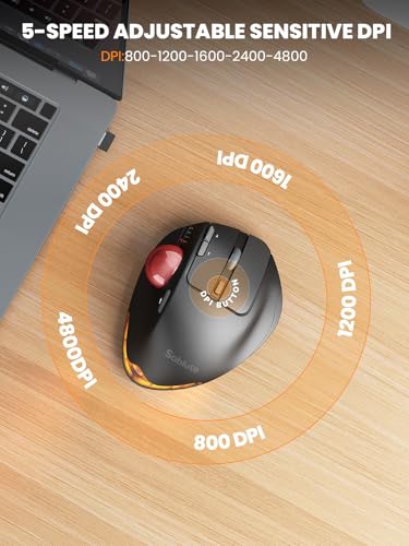 Wireless Trackball Mouse, Adjustable Angle, Rechargeable, Backlit-Red Ball | MAM1 Pro Ergonomic Mouse Rollerball Thumb mice with 5 Level DPI, 3 Devices Connection (USB & Bluetooth ) for PC, Windows - color: Red Ball