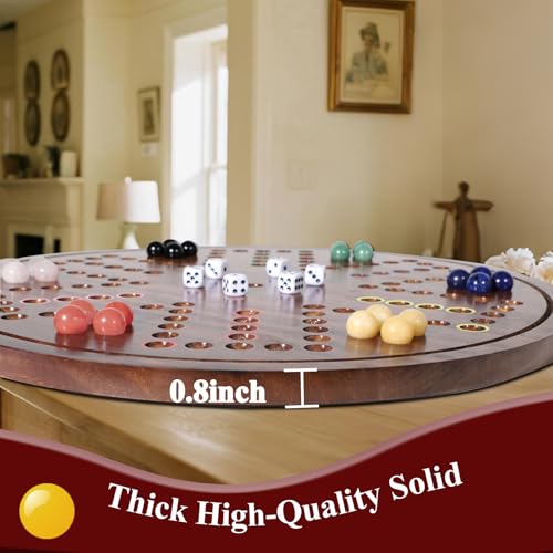 HOROW Wahoo Board Game - 20 Inch Solid Wood Board with 24 Natural Gemstone Marbles & 6 Dice，Double-Sided for 4 and 6 Players - Perfect for Family Game Nights and Parties（Deluxe Edition） - color: Flame