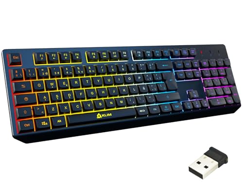 KLIM Chroma Wireless Spanish (España) Keyboard, RGB Backlit Wireless Keyboard, Rechargeable Battery, Quiet, Water-Resistant, Plug & Play for PC, Mac, PS4/PS5 - color: Black - Wireless (ES Layout)