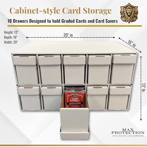 Max Protection Graded Card Penthouse Storage Box System - Trading Card Storage Cabinet with 10 Drawers - Holds 6,000 Card Saver 1 or 600 Graded Cards - Stackable Organizer for Collectible Cards