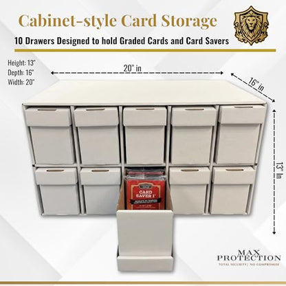 Max Protection Graded Card Penthouse Storage Box System - Trading Card Storage Cabinet with 10 Drawers - Holds 6,000 Card Saver 1 or 600 Graded Cards - Stackable Organizer for Collectible Cards