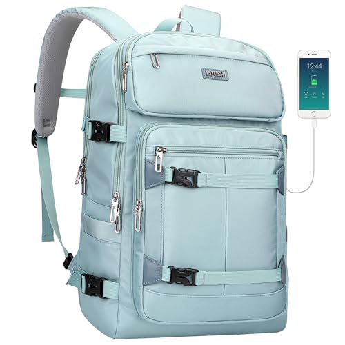 PIJUSHI Casual Travel Backpack for Women with 16" Padded Laptop Compartment | Carry On Luggage with USB Charging Port, 1680D Water-Resistant Nylon, Airline Approved, For Daily, Hiking - color: Teal Blue