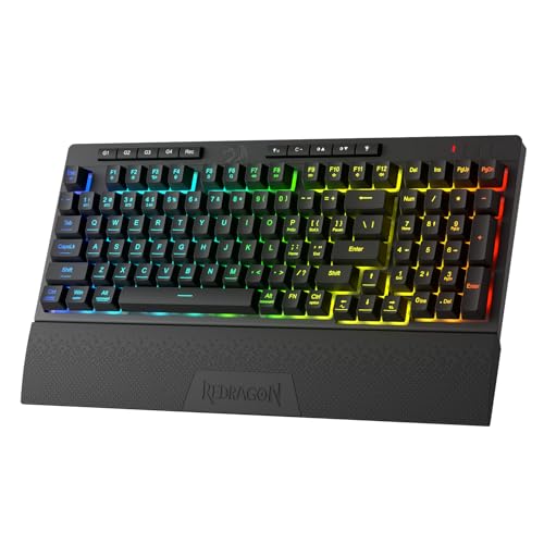 Redragon K515 PRO Shiva RGB Wireless Membrane Gaming Keyboard, 98 Keys Mechanical-Feel Keyboard w/Smooth Linear Switch, On-Board Macro & Multimedia Keys, Detachable Wrist Rest, Software Supported - color: Black, size: 98 Keys Pro