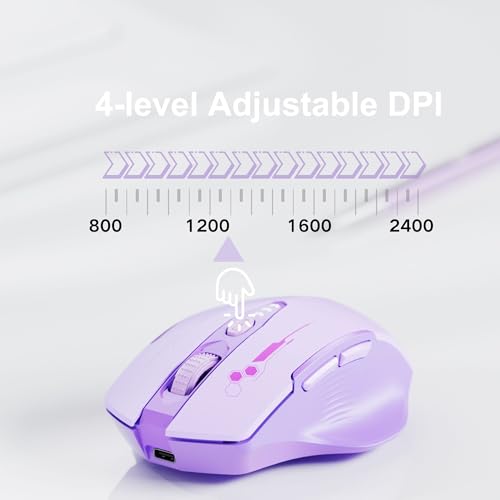 Uineer Bluetooth Mouse, Tri-Mode Wireless, Rechargeable, 3-Device Switch | Dual Bluetooth plus 2.4G connectivity, 3-device switching and a visible rechargeable battery level. - color: purple