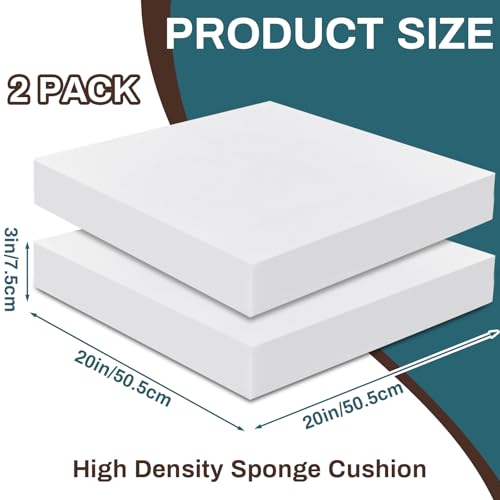 Frienda 2 Pack 3" x 20" x 20" Upholstery High Density Foam Cushion Replacement Square Cut to Size Foam Couch for Chair Couches Padding Shipping Packing DIY Cosplay Projects(White) - color: White, size: 3" X 20" X 20", style: Square