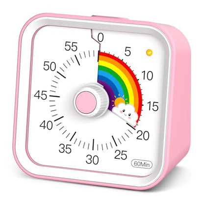 Visual Timer for Kids, Rainbow Timer with Pause Function, Pink | Cute Silent Timer for Classroom, ADHD, Kitchen, Toddlers, Study, Alarm 3 Volume Levels, Light Indicator, Easy to Use - color: Rainbow Pink