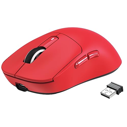 ATTACK SHARK X3 Wireless Gaming Mouse, 49g Ergonomic Computer Mouse, Triple Modes PAW3395 26K DPI Optical Sensor, 200h Battery Life, Programmable Buttons, Gaming Accessories for PC/Laptop/Mac (Red) - color: Red