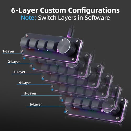Koolertron Macro Programmable Keypad, One Handed Programmable Mechanical Keyboard, RGB Blue Switch Hot Swappable, 4 Keys 1 Knob Backlit Keypad for Working and Gaming, Black - size: 4-key (1 Knob)