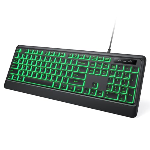 Luzarriba Backlit Computer Keyboards, Wired USB LED Keyboard with 7 Colors Backlight, Plug and Play, Waterproof, Full Size Quiet Computer Keyboard for Windows Desktop, PC, Laptop, Gaming - size: Medium