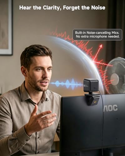 AOC 4K Webcam for PC, Sony Sensor, 1080P 60FPS Streaming Camera with PDAF | Computer Camera for Zoom/Mac/Switch 2, Privacy Cover, Plug & Play, 75° FOV, Tripod, USB A-C Adapter Included