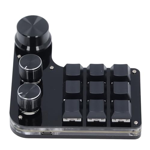USB Mini Macro Mechanical Keypad with 9 Programmable Keys and 3 Control Knobs, Red Switches, RGB LED Backlit, Onboard Memory Storage, Wired Gaming and Industrial Controller for