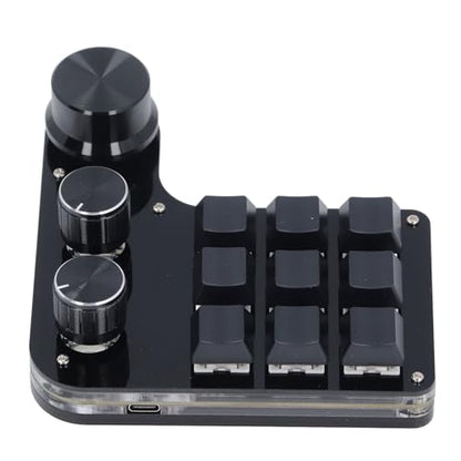 USB Mini Macro Mechanical Keypad with 9 Programmable Keys and 3 Control Knobs, Red Switches, RGB LED Backlit, Onboard Memory Storage, Wired Gaming and Industrial Controller for