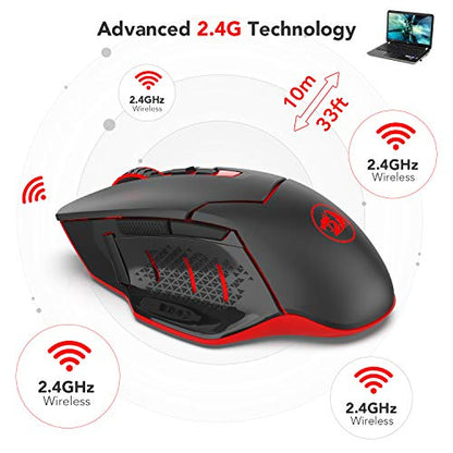 Redragon M690-1 Wireless Optical Gaming Mouse 2400 DPI Remapping Keys | Cable-Free 0 Delay, Smooth Precise Tracking, Ergonomic Grip Body Comfort - style: M690-1