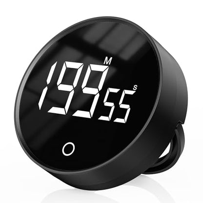 Digital Kitchen Timer, Rechargeable Magnetic Visual Timer with Large LED Display, Adjustable Volume for Classroom, Cooking, Fitness, Baking, Kids Learning & Teaching (1, Black)