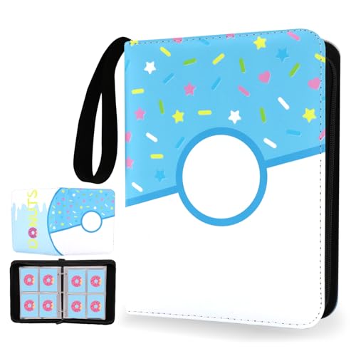 4 Pocket Card Binder 400 Card Holder Album, Blue Donut Trading Cards Holder Zipper Binder for Girl Teen Collection (Blue Donut, 400 Pocket) - color: Blue Donut, size: 400 Pocket