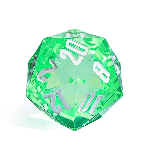 55mm 20 Sided DND Dice, Giant D20 D&D Polyhedral Dice Large D20 with Die Gift Box for Dungeons and Dragons, RPG Table Games (Transparent Green/White Numbers) - color: Transparent Green/White Numbers