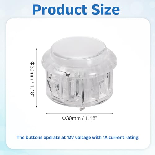 Nexarelle 2 Pcs Arcade LED Lights Push Button (30mm) - 5A 12/24V LED Illuminated Game Push Button for Arcade Machine/Fighting Stick/Video Gaming Controller, White - color: White