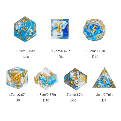 Cusdie Sharp Edges DND Dice, 7 PCs D&D Dice, Handcrafted Polyhedral Dice Set, for Role Playing Game Pathfinder (Blue Swirl w/Gold Foil) - color: Blue Swirl W/Gold Foil