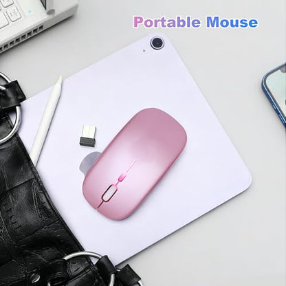 Wireless Bluetooth Mouse, Rechargeable Computer Mouse, Rose Gold | Dual Mode - BT5.2 & 2.4G,Long Lasting,Silent RGB LED Mice,Slim Portable Mouse for Laptop,PC,Tablet,MacBook,iPad,Apple Devices - color: Rose Gold