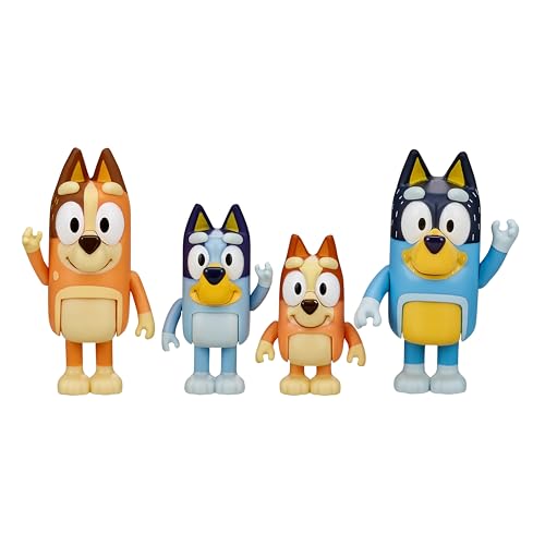 Bluey Family Figure 4-Pack, Poseable Toys with Bingo & Bandit | Movable arms & legs, portable size for on-the-go play; toddler figurine toys for kids ages 3+, thoughtful gift - style: Bluey & Family