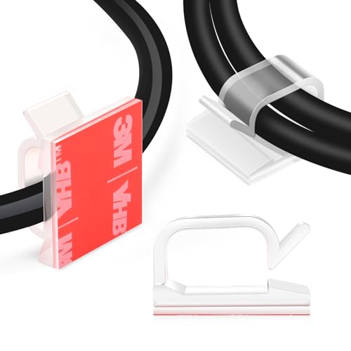 120PCS XHF Adhesive Cable Wire Clips Clear, Outdoor Christmas Light Clips, Cable Holder Staples Cable Management Wire Organizer Cord for Under Desk, Car, Wall, TV PC Ethernet Cable - color: Clear, size: 5/8"-120PCS