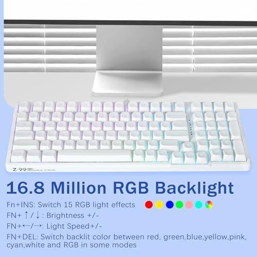 HUO JI E-Yooso Creamy Mechanical Keyboard Wired, Hot Swappable, Pre-lubed Linear Switches, Gasket Structure with Sound Dampening Foam, RGB Backlit, 99 Keys Custom Gaming Keyboard for PC/Mac,White - color: White