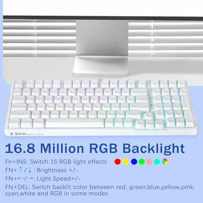 HUO JI E-Yooso Creamy Mechanical Keyboard Wired, Hot Swappable, Pre-lubed Linear Switches, Gasket Structure with Sound Dampening Foam, RGB Backlit, 99 Keys Custom Gaming Keyboard for PC/Mac,White - color: White