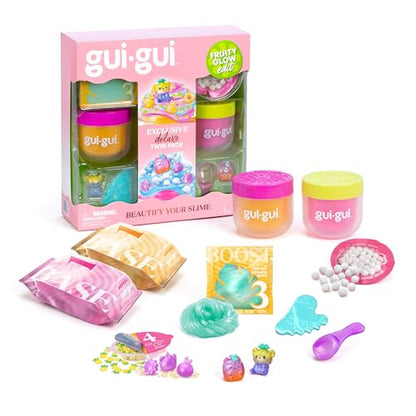 GUI GUI Fruity Glow Deluxe Twin Pack Slime Kit, 2 Scented Slimes Jelli & Clear, Beautify Your Slime, 5-Step Beauty Ritual, Includes Gua Sha & Scoop Tools, Ages 6+ - style: Deluxe Pack- Jelli & Clear