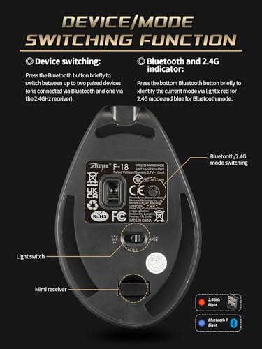 TKMARS Wireless Ergonomic Vertical Gaming Mouse with Joystick, Bluetooth & 2.4G, 12 Programmable Buttons, Adjustable 24000 DPI, Rechargeable RGB Computer Mouse for PC, MacBook & Laptops