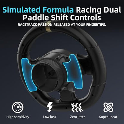 NBCP F10 Pro1080 Degree Gaming Steering Wheel with Hall Effect Metal Pedals and 6-Speed H-Pattern Shifter-Magnetic Induction Sim Racing Wheel, Sensitivity Adjustment,Angle Locking,Dual Motor Vibration- Steering Wheel for PC, PS3,Euro Truck Simulator 2 - c