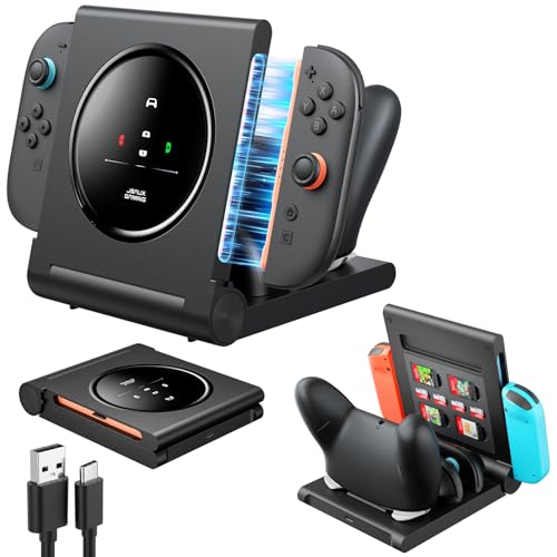 JSAUX 5-in-1 Charging Dock for Switch 2 Pro Controller & Switch 1/2 JoyPads | 5 Charging Ports, 2.5H Fast Charge, 3-Color LED Status, 8 Game Card Slots, PC+ABS, Foldable