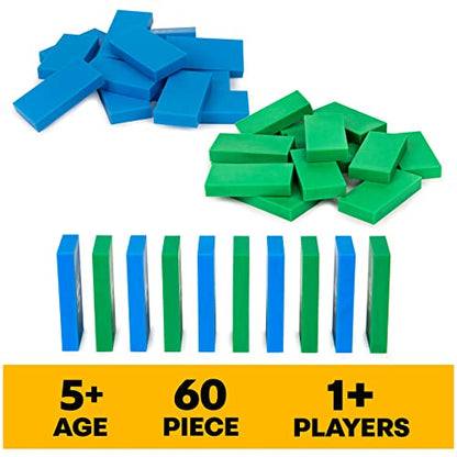Spin Master Games H5 Domino Creations, 60-Piece Neon Blue/Green Set by Domino Artist Youtuber Lily Hevesh Classic Family Game, for Adults and Kids Ages 5 and up - color: Refill 60pc Blue & Green